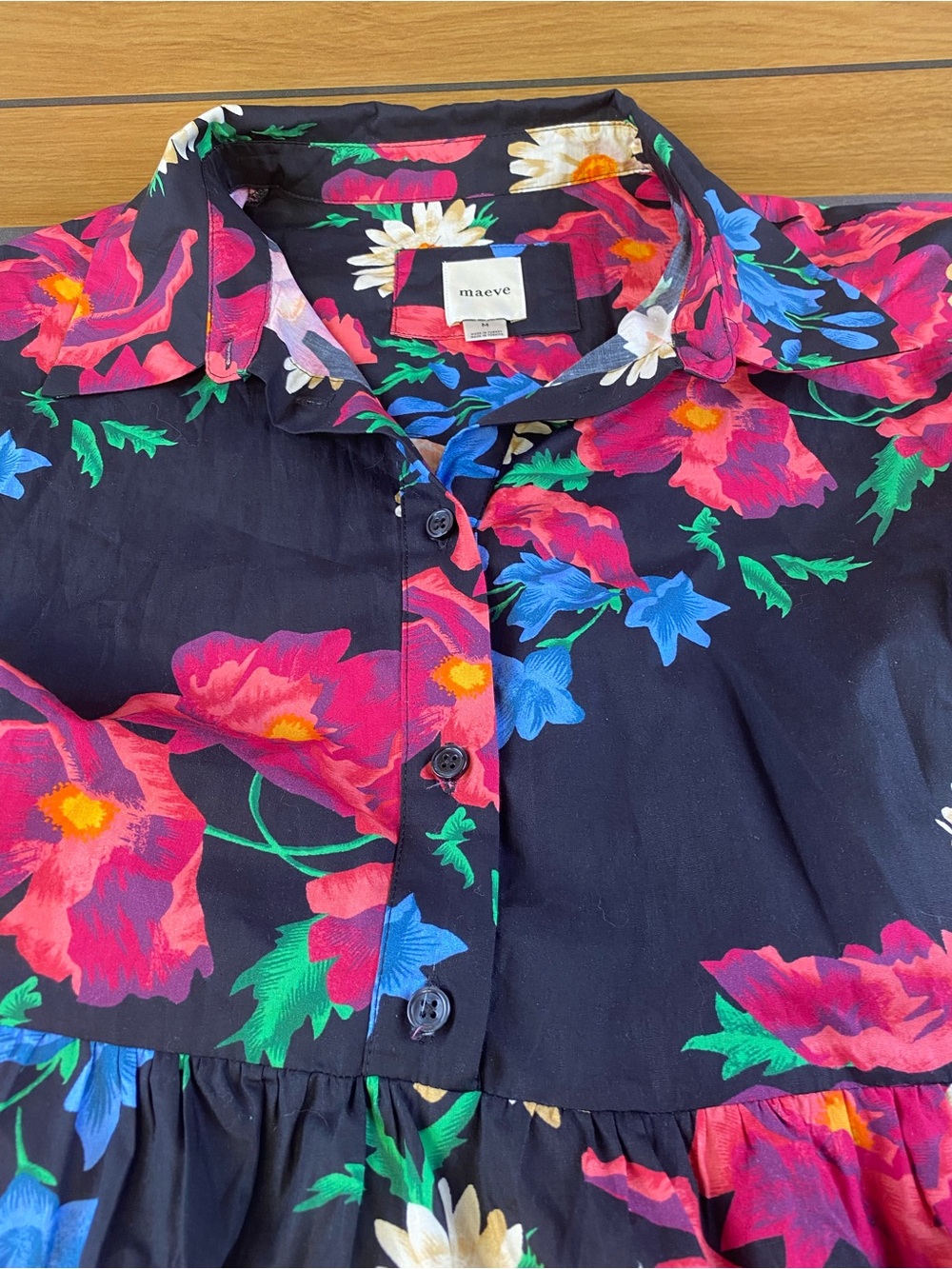 Anthropologie Maeve Black Floral Midi Tiered Cotton Dress size Medium - Picture 3 of 10
